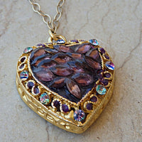 Hand Painted Pendant. Heart Shaped Necklace. Dye Jewelry. Gold Heart Necklace. Purple Amethyst Necklace.mother Day Jewelry. Mom Gift Idea