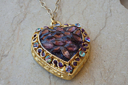 Hand Painted Pendant. Heart Shaped Necklace. Dye Jewelry. Gold Heart Necklace. Purple Amethyst Necklace.mother Day Jewelry. Mom Gift Idea