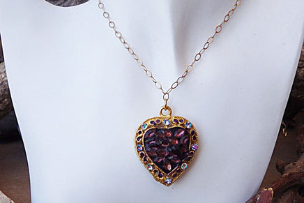 Hand Painted Pendant. Heart Shaped Necklace. Dye Jewelry. Gold Heart Necklace. Purple Amethyst Necklace.mother Day Jewelry. Mom Gift Idea