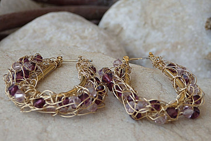 Handmade Wire Crochet Earrings. Gold Wire Hoop Earrings. Rebeka Beads Hoop Earrings. Gold Knitted Earrings. Gold Woven Wire Hoop Earrings