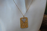 Heart And Star Of David Pendant. Charms Dog Tag Necklace. Israeli Jewelry. Jewish Jewelry. Gold Crystals Necklace. Army Charms Tag Necklace