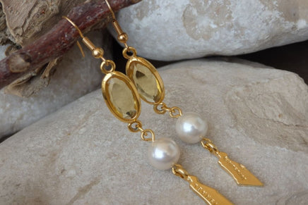 Holy Land Jewelry For Her. Map Of Israel. Jewish Jewelry. Israeli Jewelry.yellow Rebeka Earrings. Drop Pearl Earrings. Holy Land Earrings