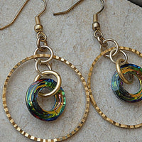 Hoops Earrings. Gold Hoop Earrings. Everyday Gold Jewelry. Simple Earrings.dangle Earrings. Dangling Casusl Earrings. Green Crystal Earrings