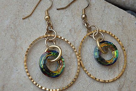 Hoops Earrings. Gold Hoop Earrings. Everyday Gold Jewelry. Simple Earrings.dangle Earrings. Dangling Casusl Earrings. Green Crystal Earrings