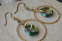 Hoops Earrings. Gold Hoop Earrings. Everyday Gold Jewelry. Simple Earrings.dangle Earrings. Dangling Casusl Earrings. Green Crystal Earrings