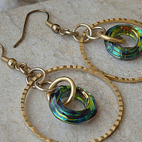 Hoops Earrings. Gold Hoop Earrings. Everyday Gold Jewelry. Simple Earrings.dangle Earrings. Dangling Casusl Earrings. Green Crystal Earrings