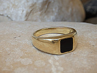 Square Onyx Signet Ring, Goldfilled Ring, Women signet ring, Rings for him her,  Gold Onyx Ring, Black Stone Ring,Onyx Mens Signet Gold Ring