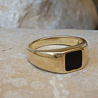 Square Onyx Signet Ring, Goldfilled Ring, Women signet ring, Rings for him her,  Gold Onyx Ring, Black Stone Ring,Onyx Mens Signet Gold Ring
