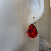 Red Ruby Drop Earrings, Gold Red  Earrings, Red Teardrop Earrings, Wife Crystal Teardrop Earrings, Red Bridesmaid Earrings, Red Jewelry gift