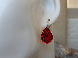 Red Ruby Drop Earrings, Gold Red  Earrings, Red Teardrop Earrings, Wife Crystal Teardrop Earrings, Red Bridesmaid Earrings, Red Jewelry gift