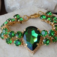 Mother of Bride Teardrop Earrings, Gold Emerald Earrings, Drop Shaped Dangle Earrings, Green Rebeka Earrings, Rhinestone Emerald Earrings