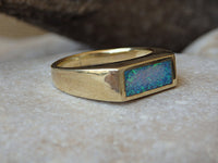 Rectangle Opal Ring, Gold Fire Opal Signet Ring, Blue Opal Signet Ring, Blue Gemstone Ring, Opal Goldfilled Ring, Men Women Gold Signet Ring