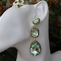 Peridot Crystal earrings. Green bridal earrings. Rhinestone green emerald chandelier earrings. Long teardrop earrings. Evening earrings