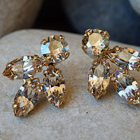 Wedding Crystal Champagne Earrings, Champagne Stud Earrings, Bridal Champagne Earrings, Petite  Cluster Earrings, Post Earrings
