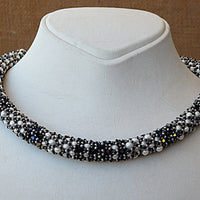 Beaded Rebeka necklace. Black and white necklace. bead work jewelry.Whith pearl necklace. Evening necklace. Cocktail necklace. Wife