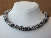 Beaded Rebeka necklace. Black and white necklace. bead work jewelry.Whith pearl necklace. Evening necklace. Cocktail necklace. Wife
