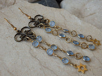 Chandelier Star of David earrings. Rebeka dangle earrings. Blue long earrings. Jewish earrings gift. Holiday gift idea. Gold Magen David