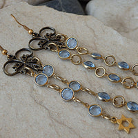 Chandelier Star of David earrings. Rebeka dangle earrings. Blue long earrings. Jewish earrings gift. Holiday gift idea. Gold Magen David