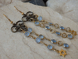 Chandelier Star of David earrings. Rebeka dangle earrings. Blue long earrings. Jewish earrings gift. Holiday gift idea. Gold Magen David