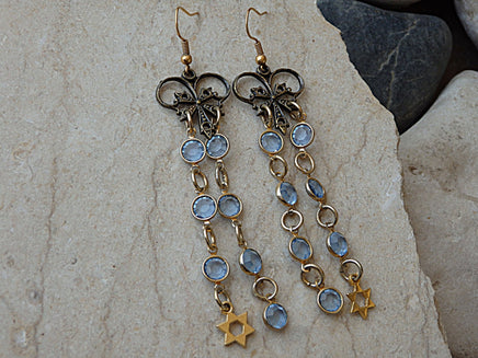 Chandelier Star of David earrings. Rebeka dangle earrings. Blue long earrings. Jewish earrings gift. Holiday gift idea. Gold Magen David