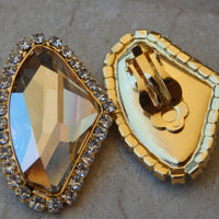 Champagne clip on earrings, Gold clip earrings, Asymmetric Rebeka earrings, Non pierced earrings, Bride earrings, Crystal clip earrings