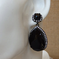 Crystal Jewelled Chandelier Prom Earrings. Mother Of Groom Wedding Earrings, Black Diamond Earrings, Gray  Earrings,Evening Jewelry