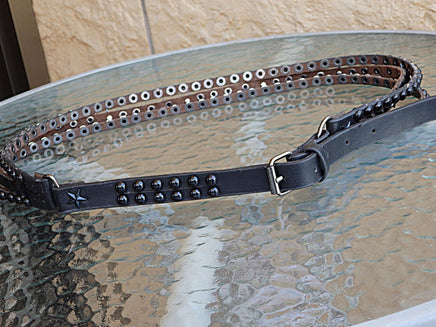 Studded belt, Gothic leather belt, Silver metal belt, Black leather belt, Multi layered leather belt for women thin belt, Metal buckle belt