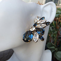 Navy blue wedding earrings. Midnight blue jewelry. Feminine earrings. Blue bridal earrings. Sparkling earrings.Blue white  earrings