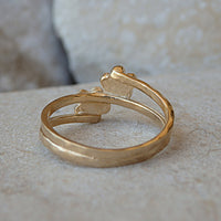 Double Opal Gold Ring, Blue Opal Flower Ring, Double Gemstone Ring, Gold Two Opal Ring, Blue Floral Jewelry Gift, Women&#39;s Fire Opal Ring