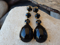 Black Onyx and Rebeka Earrings, Drop Shaped Earrings, Black Cocktail Earrings, Onyx Drop Earrings, Onyx Teardrop Earrings, Black Earrings