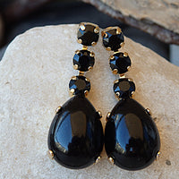 Black Onyx and Rebeka Earrings, Drop Shaped Earrings, Black Cocktail Earrings, Onyx Drop Earrings, Onyx Teardrop Earrings, Black Earrings