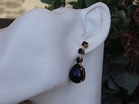 Black Onyx and Rebeka Earrings, Drop Shaped Earrings, Black Cocktail Earrings, Onyx Drop Earrings, Onyx Teardrop Earrings, Black Earrings