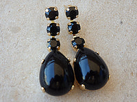 Black Onyx and Rebeka Earrings, Drop Shaped Earrings, Black Cocktail Earrings, Onyx Drop Earrings, Onyx Teardrop Earrings, Black Earrings