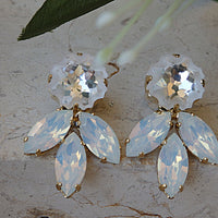 Bridal Earrings, Cluster Stud Earrings, White Crystal Earrings, Opal Rebeka Earrings, Evening jewelry. Jewelry for brides.Bridesmaid gift