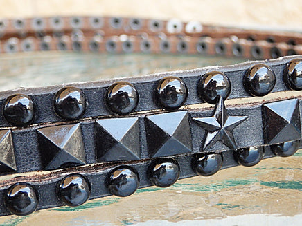 Studded belt, Gothic leather belt, Silver metal belt, Black leather belt, Multi layered leather belt for women thin belt, Metal buckle belt