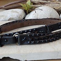 Studded belt, Gothic leather belt, Silver metal belt, Black leather belt, Multi layered leather belt for women thin belt, Metal buckle belt