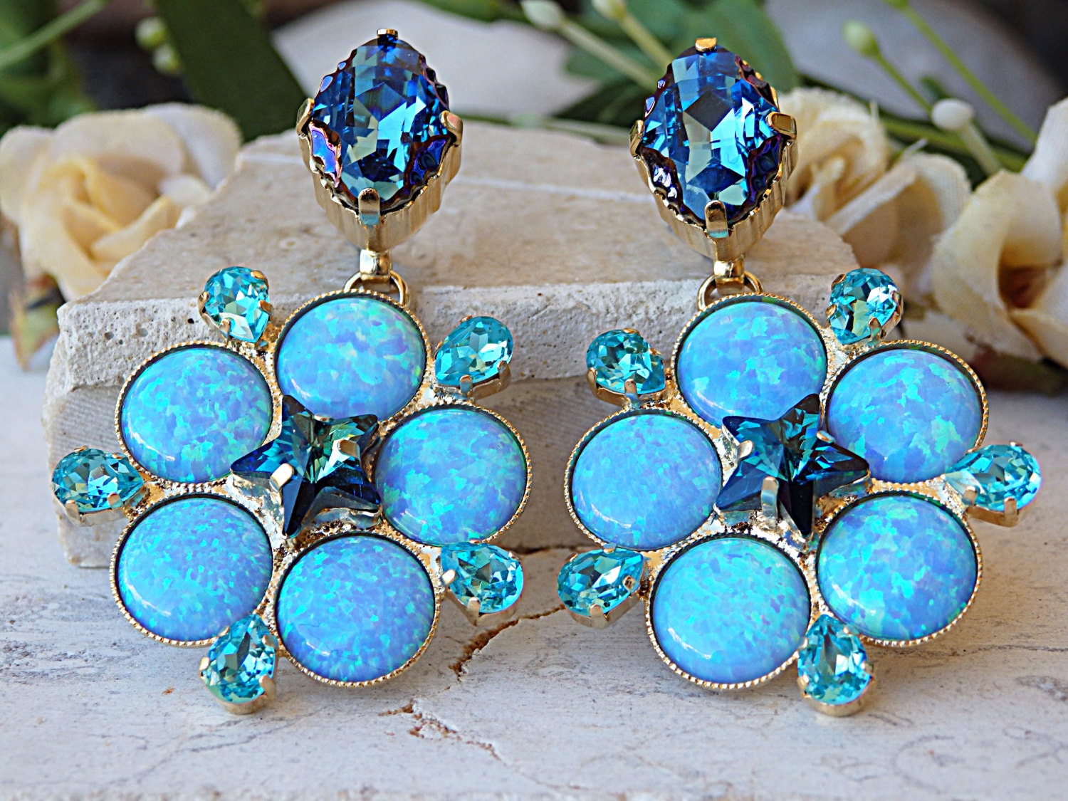 Blue opal earrings| Rebekajewelry