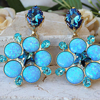 Blue opal earrings. Drop earrings. Large star earrings.  bridesmaid earrings. Statement Opal Earrings. Blue navy earrings. Fire opal jewelry