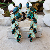 Emerald earrings. Bridal party jewelry.  stud earrings. Big earrings. Wedding cluster earrings.   Green mint opal earrings. For her