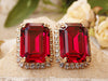 Ruby earrings. Red stud earrings. Big stud earrings. Rhinestone stud earrings. Ruby crystal  earrings. Estate jewelry, Women gift