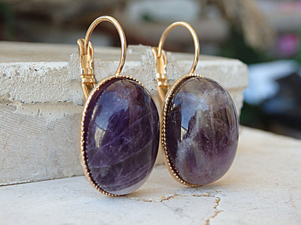 Amethyst earrings, Purple drop earrings, Dangle earring, women earrings, Gemstones jewelry, Leverback earrings, Violet genuine amethyst