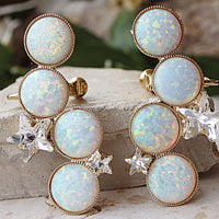 Ear Climber earrings. Ear crawler earrings. Pink Opal earrings. October jewelry. Wedding Rebeka earrings. Star earrings, Double earring