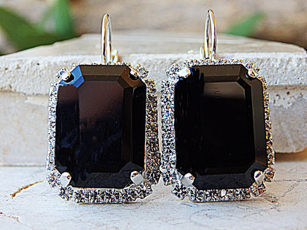 BLACK STUDS, Gold Black Clip on Earrings, Geometric Black Earrings, Black Evening Earrings, Black Jewelry, Jet Rebeka Custom Bridal Gift