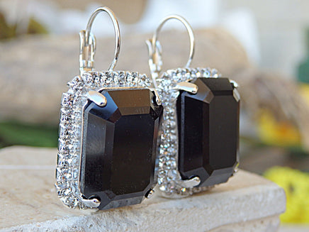 BLACK STUDS, Gold Black Clip on Earrings, Geometric Black Earrings, Black Evening Earrings, Black Jewelry, Jet Rebeka Custom Bridal Gift