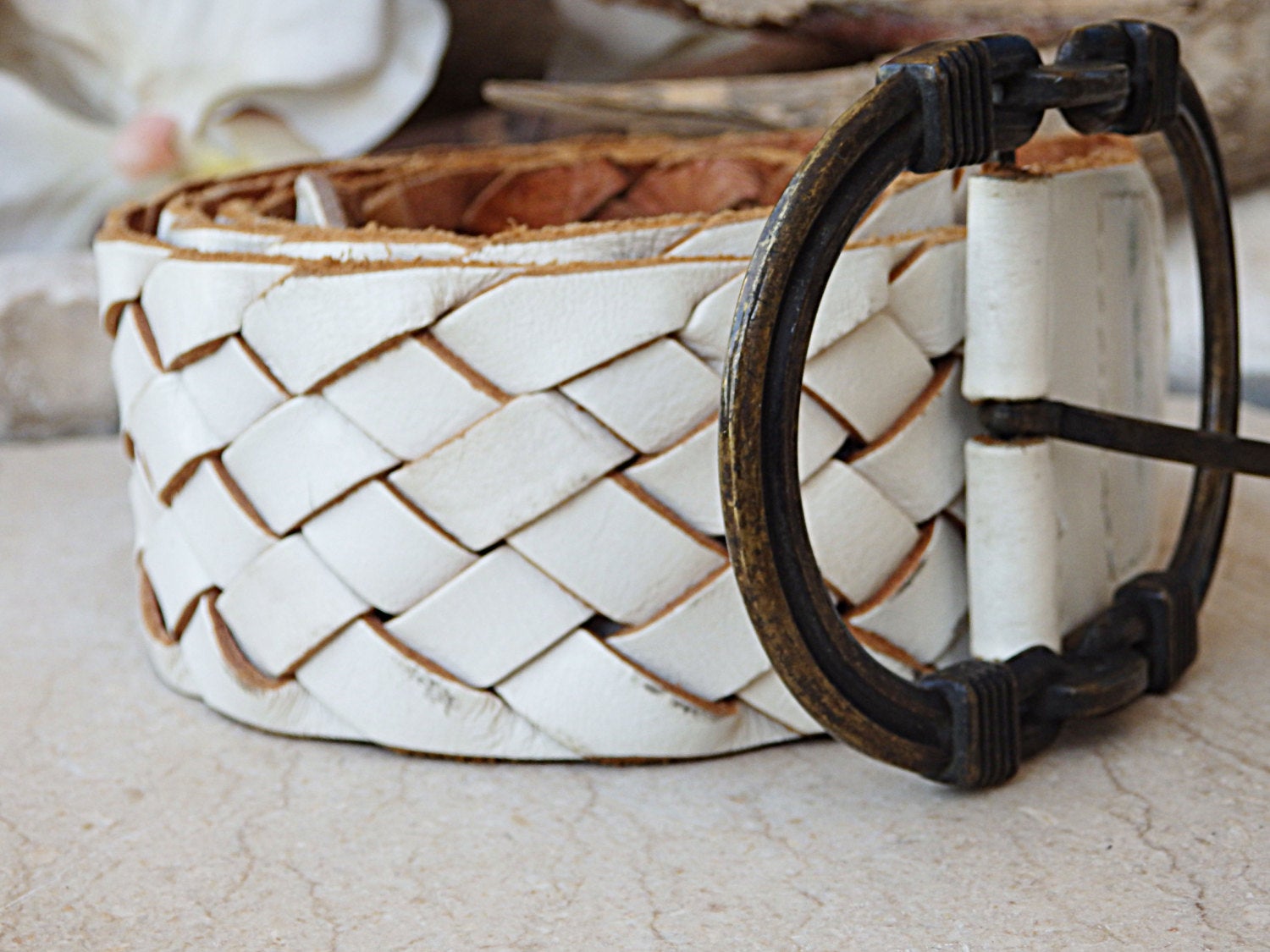 Genuine Leather Belt Braided White Woven Multi Loop Real Leather Belt Womens il_fullxfull.  main image 2