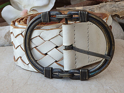 White leather belt. Braided belt. Woven Leather Belt. Wide leather belt. Statement belt. Belt for women. Leather belt buckle. Unisex belt