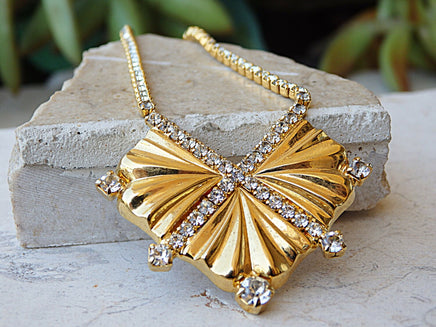 V Necklace,Chevron Necklace, Yellow Gold plated Bridesmaid Necklace, Crystal Jewelry,Triangle Pendant, Pave Necklace,Gold Geometric Necklace