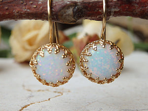 White Opal Gold Earrings for Bride Earrings, Drop and dangle Opal Earrings, October Birthstone, Drop Gold Filled Earrings, Fire Opal jewelry