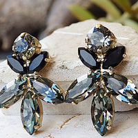 Charcoal Earrings, Black Diamond Studs, Sparkly Earrings, Celebrity Earrings, Black Cocktail Earrings,Gray Crystal Earring,Wedding