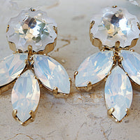 Bridal Earrings, Cluster Stud Earrings, White Crystal Earrings, Opal Rebeka Earrings, Evening jewelry. Jewelry for brides.Bridesmaid gift